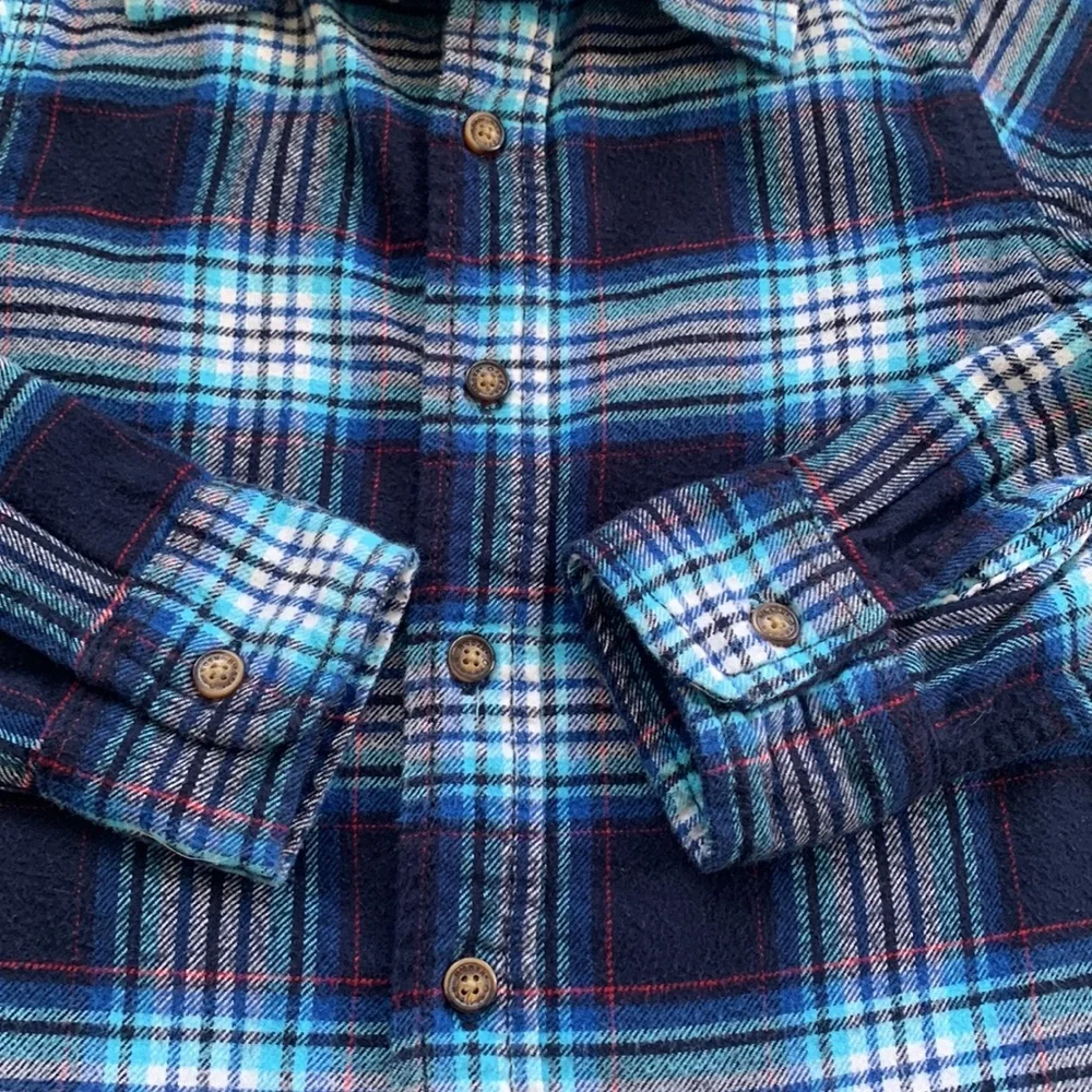 OshKosh Blue Button Down Shirt Classic Plaid 7 EUC